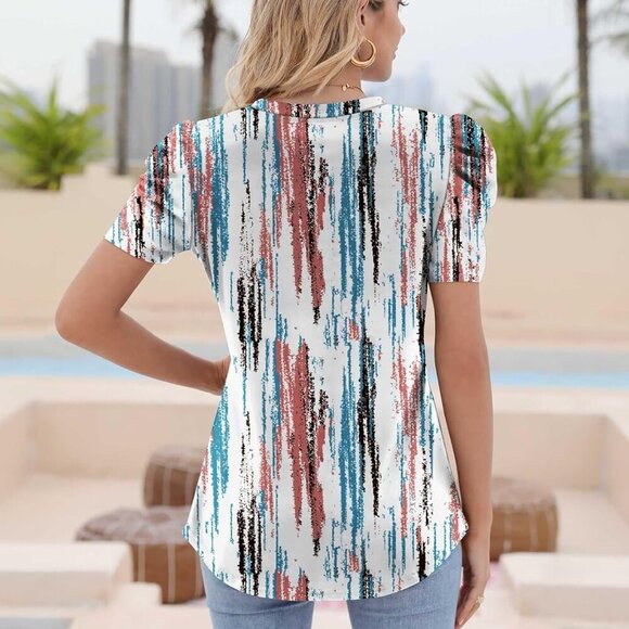 Puff Short Sleeve Shirt for Women Eyelet Tops Summer Crewneck Blouse Loose Fit S - Picture 6 of 6